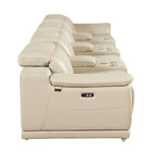 175" Beige Italian Leather Reclining USB and Wireless Charger Sofa And Storage