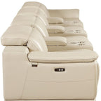 175" Beige Italian Leather Reclining USB and Wireless Charger Sofa And Storage