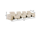 175" Beige Italian Leather Reclining USB and Wireless Charger Sofa And Storage
