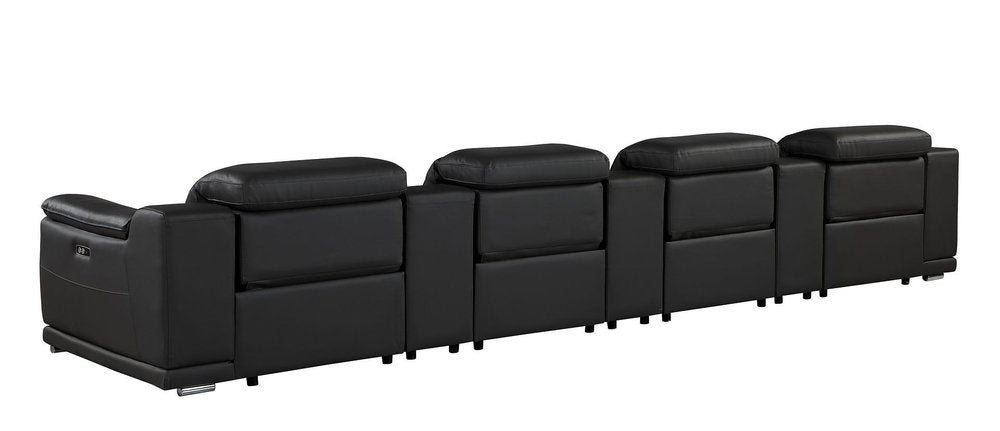 175" Beige Italian Leather Reclining USB and Wireless Charger Sofa And Storage