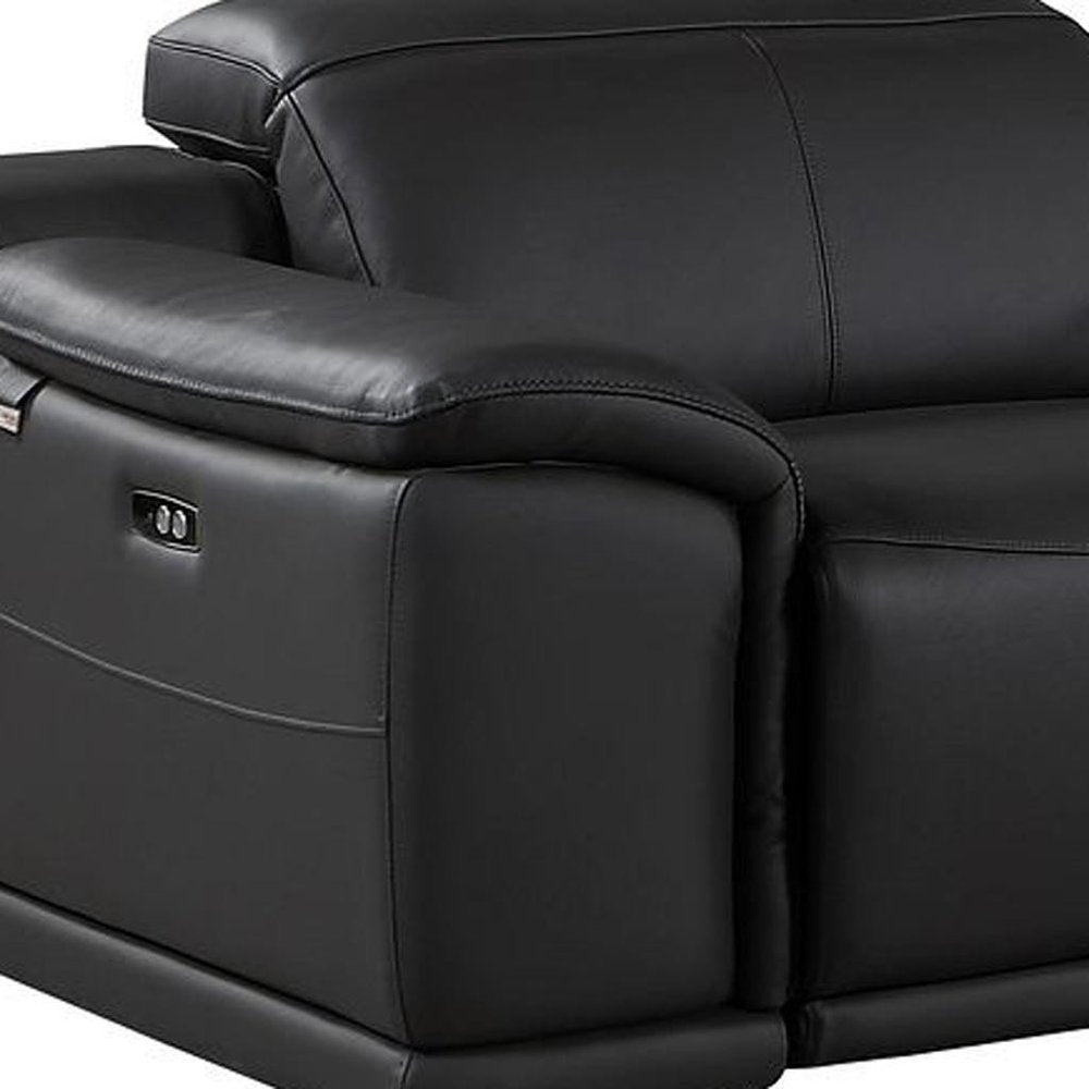 175" Beige Italian Leather Reclining USB and Wireless Charger Sofa And Storage