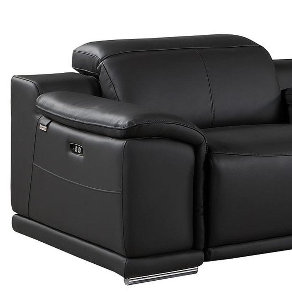 175" Beige Italian Leather Reclining USB and Wireless Charger Sofa And Storage