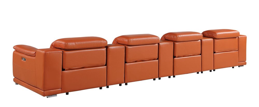 175" Beige Italian Leather Reclining USB and Wireless Charger Sofa And Storage