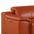 175" Beige Italian Leather Reclining USB and Wireless Charger Sofa And Storage