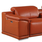 175" Beige Italian Leather Reclining USB and Wireless Charger Sofa And Storage