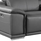 175" Beige Italian Leather Reclining USB and Wireless Charger Sofa And Storage