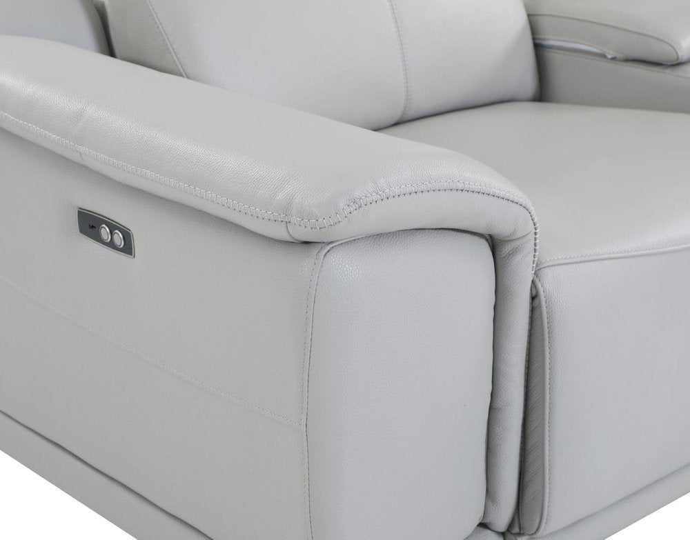 175" Beige Italian Leather Reclining USB and Wireless Charger Sofa And Storage