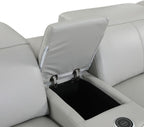 175" Beige Italian Leather Reclining USB and Wireless Charger Sofa And Storage
