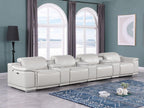 175" Beige Italian Leather Reclining USB and Wireless Charger Sofa And Storage