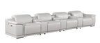 175" Beige Italian Leather Reclining USB and Wireless Charger Sofa And Storage