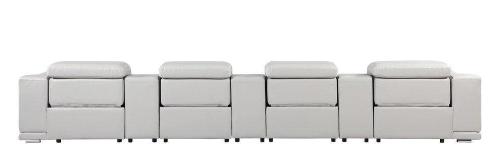 175" Beige Italian Leather Reclining USB and Wireless Charger Sofa And Storage