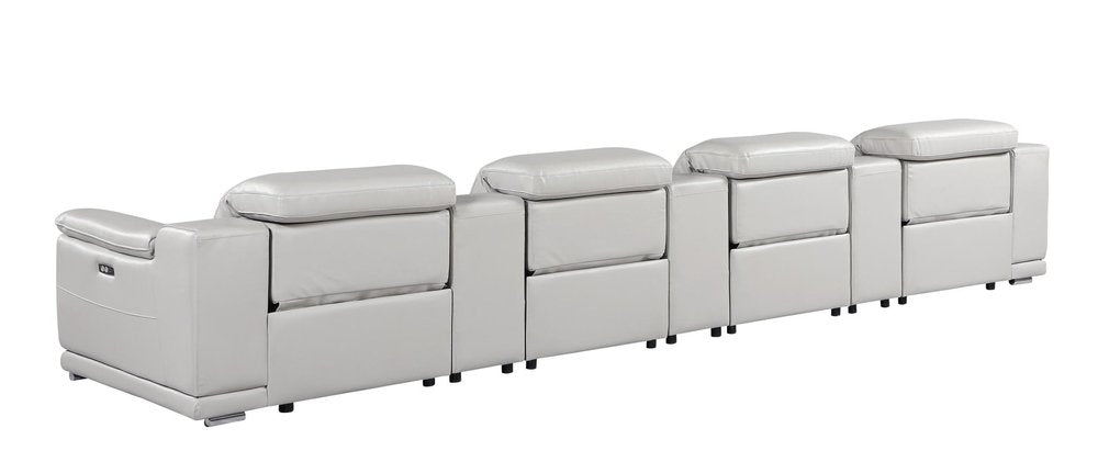 175" Beige Italian Leather Reclining USB and Wireless Charger Sofa And Storage