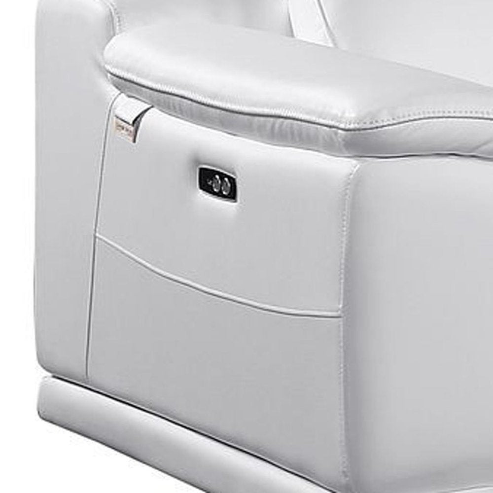 175" Beige Italian Leather Reclining USB and Wireless Charger Sofa And Storage