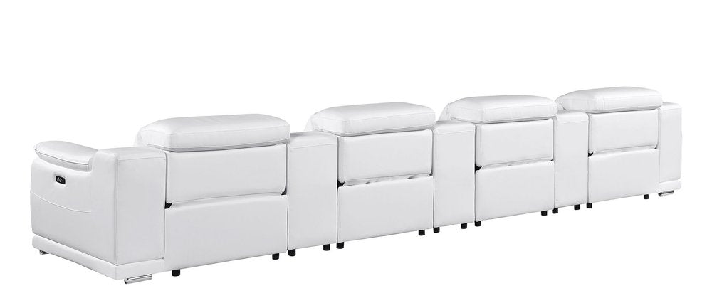 175" Beige Italian Leather Reclining USB and Wireless Charger Sofa And Storage
