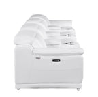 175" Beige Italian Leather Reclining USB and Wireless Charger Sofa And Storage
