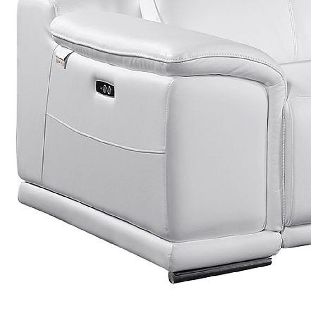 175" Beige Italian Leather Reclining USB and Wireless Charger Sofa And Storage