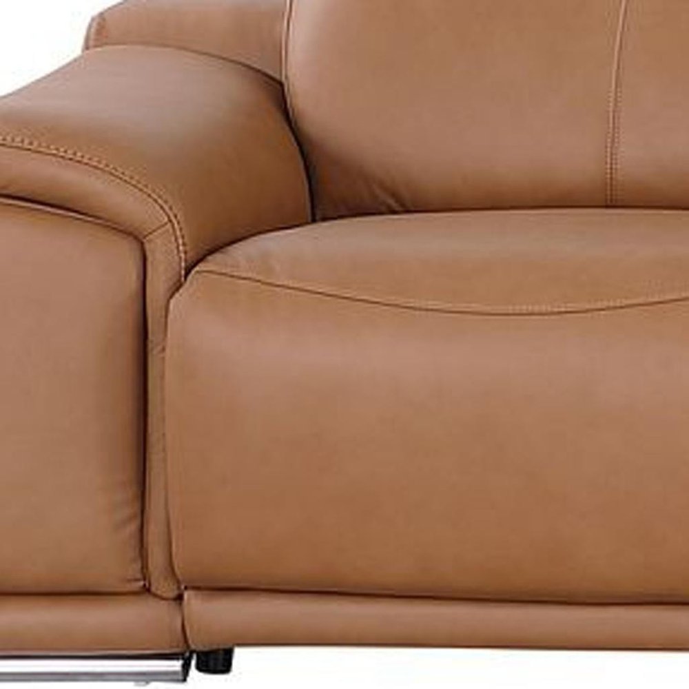 175" Beige Italian Leather Reclining USB and Wireless Charger Sofa And Storage