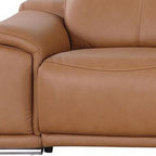 175" Beige Italian Leather Reclining USB and Wireless Charger Sofa And Storage