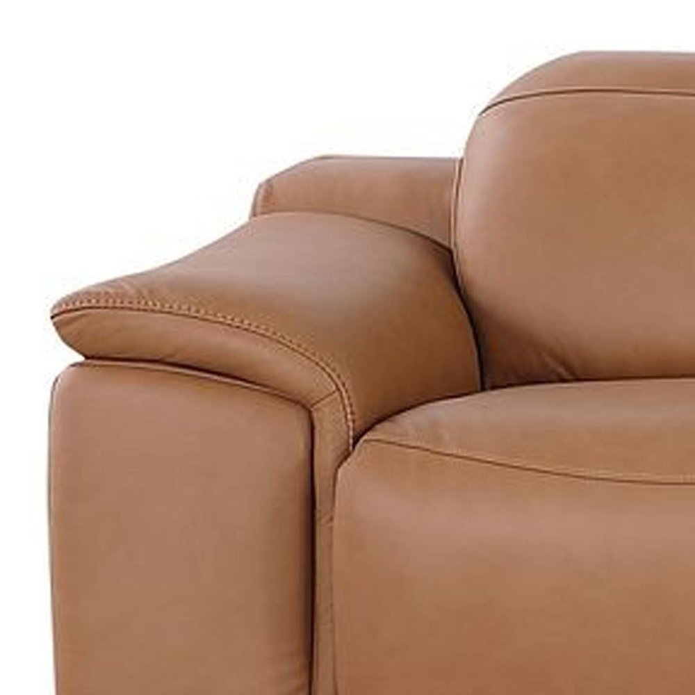175" Beige Italian Leather Reclining USB and Wireless Charger Sofa And Storage
