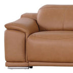 175" Beige Italian Leather Reclining USB and Wireless Charger Sofa And Storage