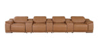175" Beige Italian Leather Reclining USB and Wireless Charger Sofa And Storage