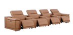 175" Beige Italian Leather Reclining USB and Wireless Charger Sofa And Storage