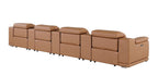 175" Beige Italian Leather Reclining USB and Wireless Charger Sofa And Storage