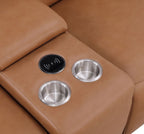 175" Beige Italian Leather Reclining USB and Wireless Charger Sofa And Storage