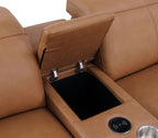 175" Beige Italian Leather Reclining USB and Wireless Charger Sofa And Storage