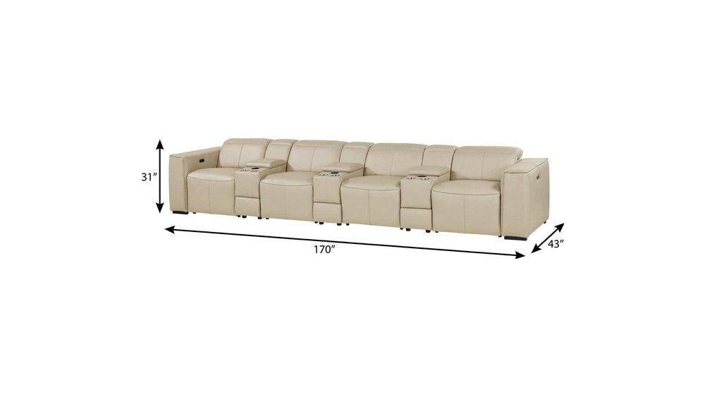 170" Chestnut Italian Leather Reclining USB and Wireless Charger Sofa And Storage