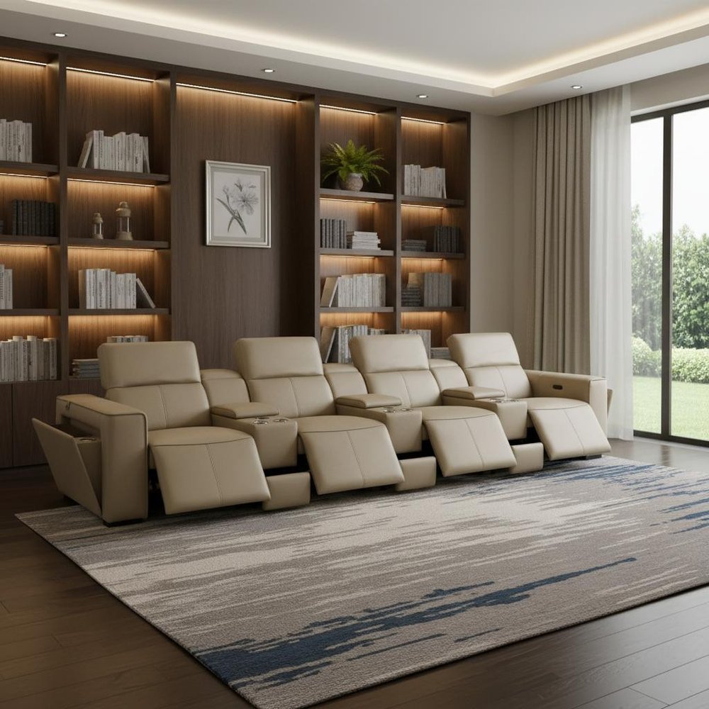 170" Chestnut Italian Leather Reclining USB and Wireless Charger Sofa And Storage