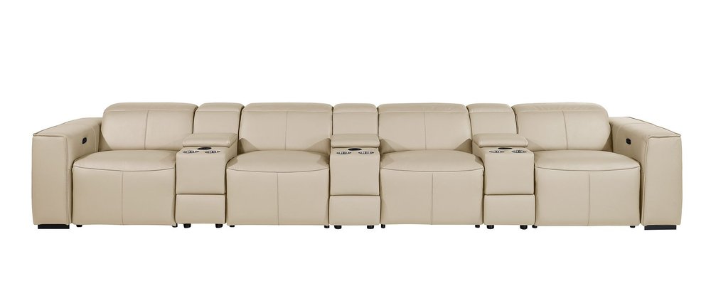 170" Chestnut Italian Leather Reclining USB and Wireless Charger Sofa And Storage