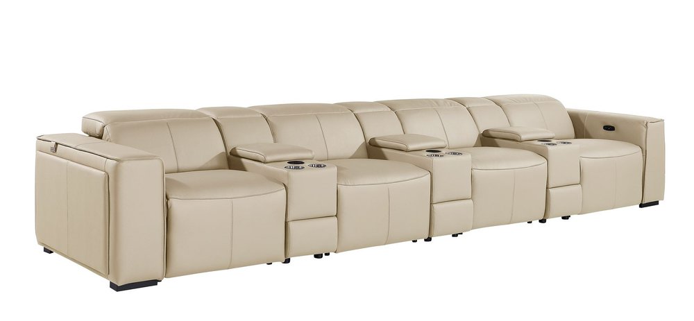 170" Chestnut Italian Leather Reclining USB and Wireless Charger Sofa And Storage