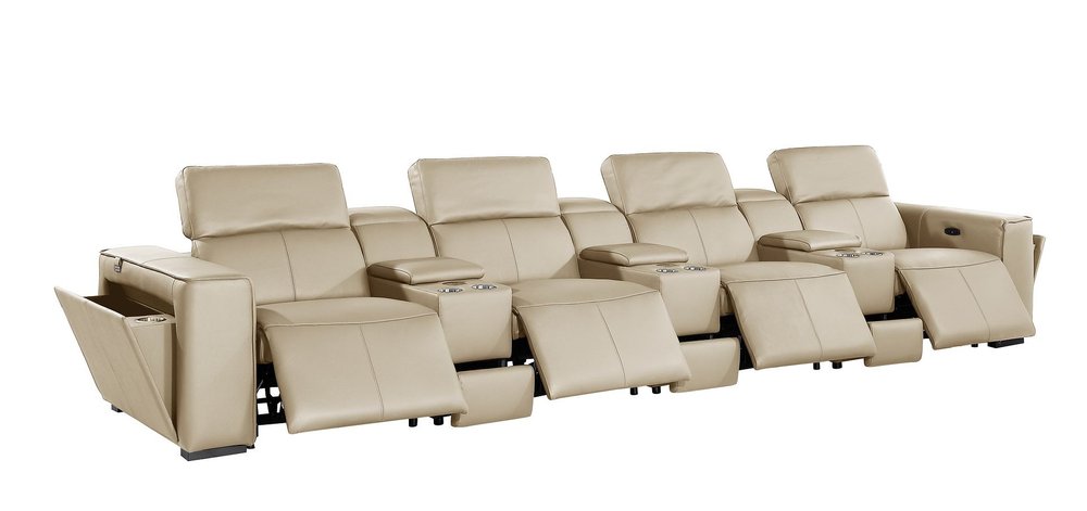 170" Chestnut Italian Leather Reclining USB and Wireless Charger Sofa And Storage