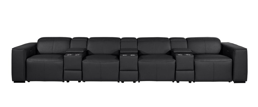 170" Chestnut Italian Leather Reclining USB and Wireless Charger Sofa And Storage