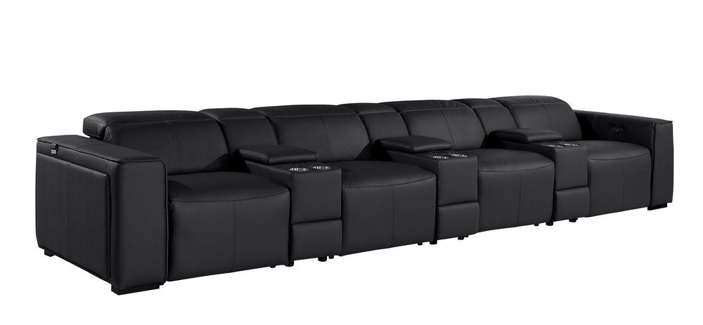 170" Chestnut Italian Leather Reclining USB and Wireless Charger Sofa And Storage
