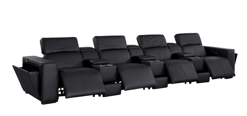 170" Chestnut Italian Leather Reclining USB and Wireless Charger Sofa And Storage
