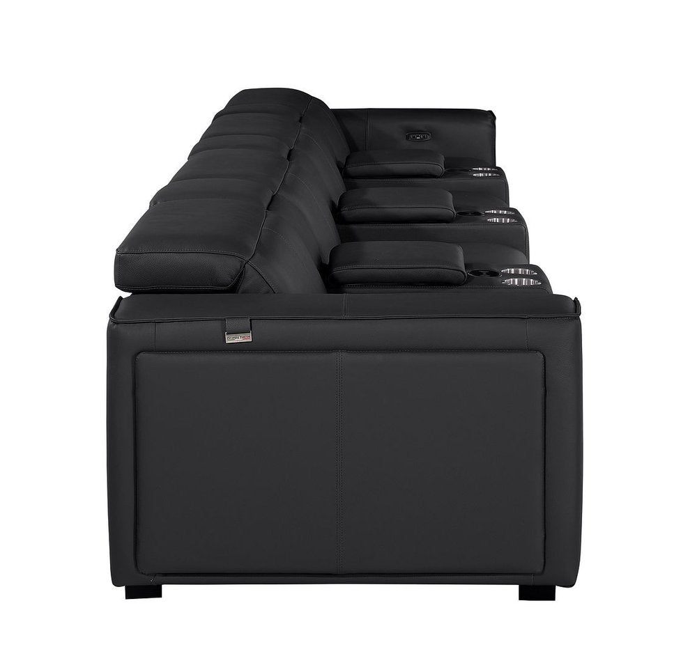 170" Chestnut Italian Leather Reclining USB and Wireless Charger Sofa And Storage