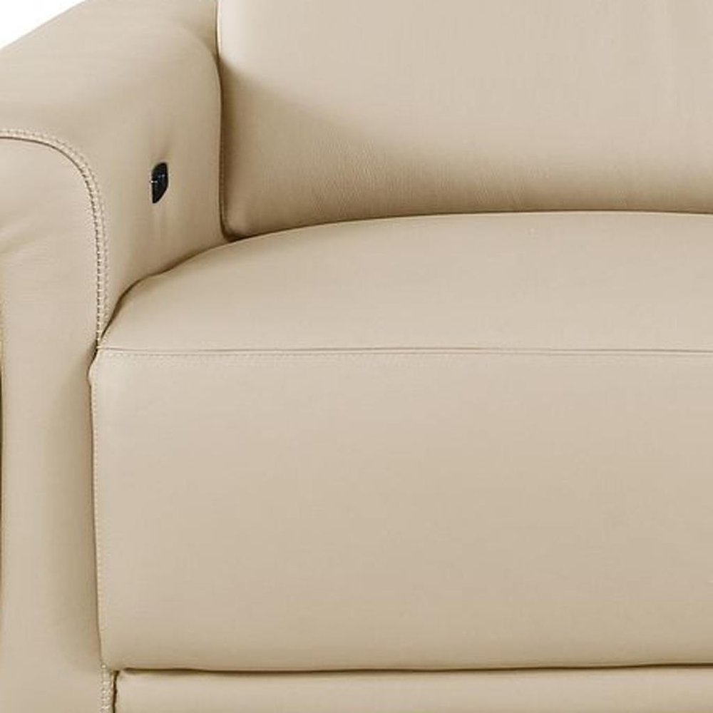 100" Beige Italian Leather Reclining USB Sofa