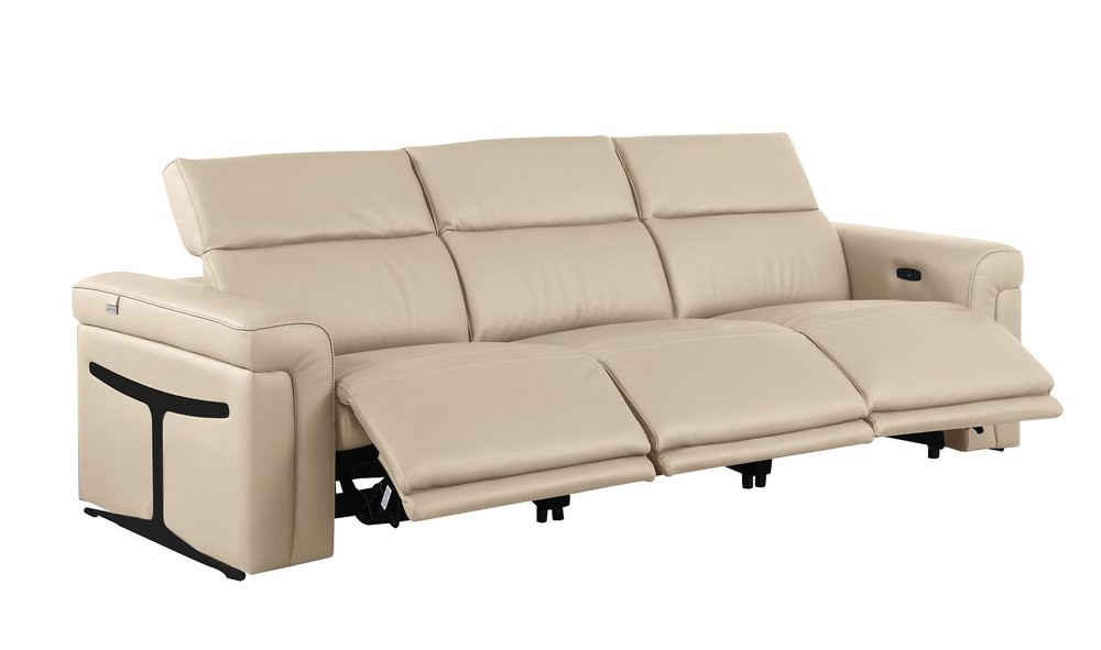 100" Beige Italian Leather Reclining USB Sofa