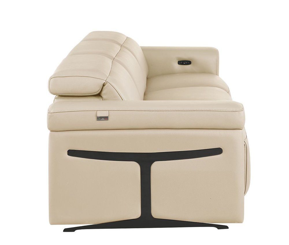 100" Beige Italian Leather Reclining USB Sofa