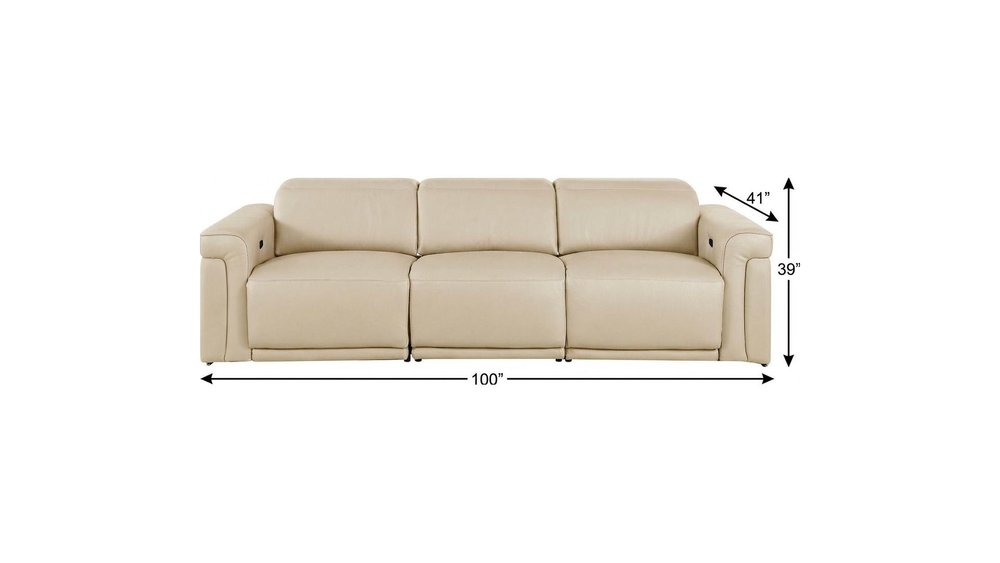 100" Beige Italian Leather Reclining USB Sofa