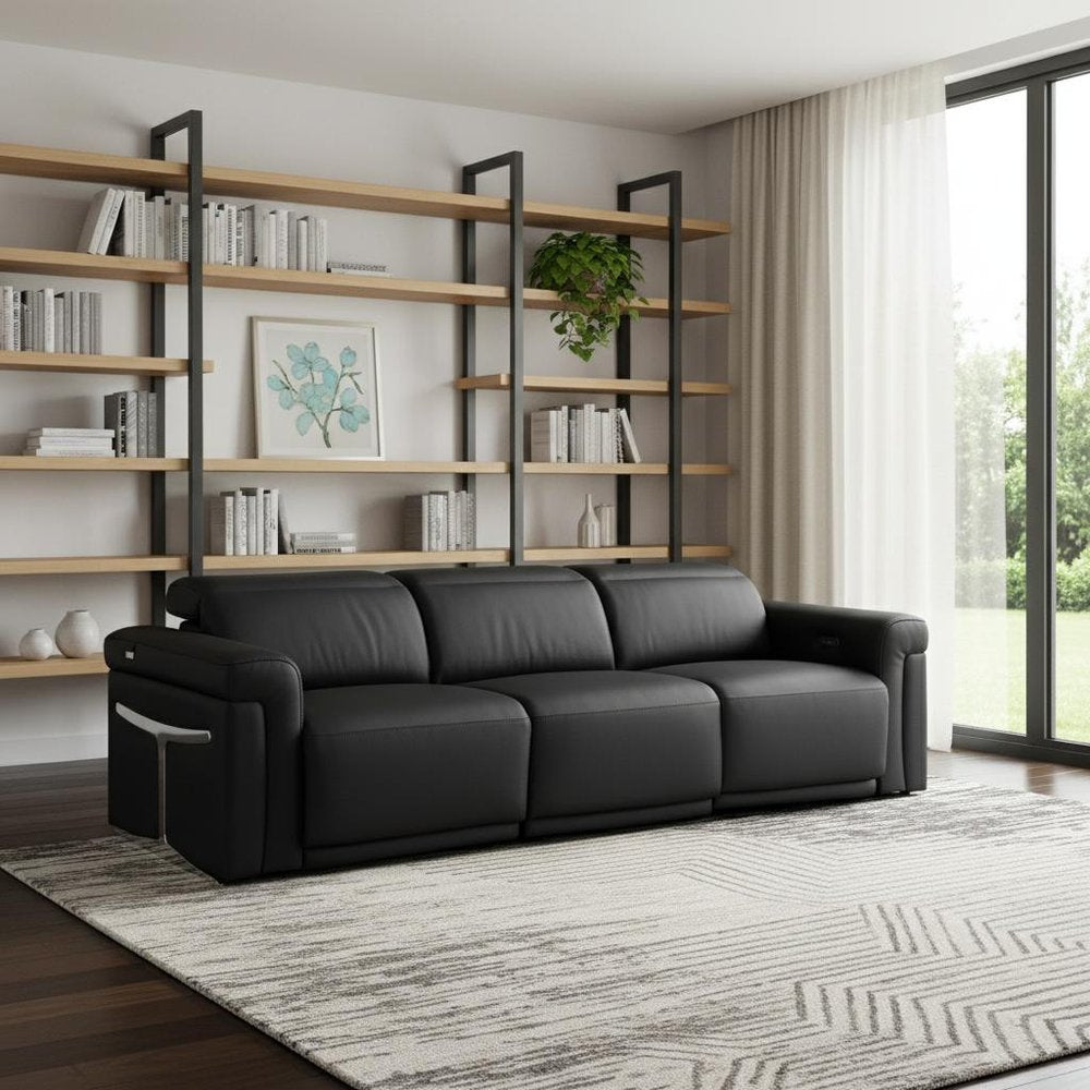 100" Beige Italian Leather Reclining USB Sofa