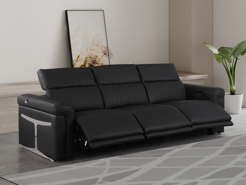 100" Beige Italian Leather Reclining USB Sofa