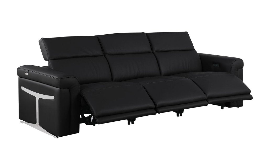 100" Beige Italian Leather Reclining USB Sofa
