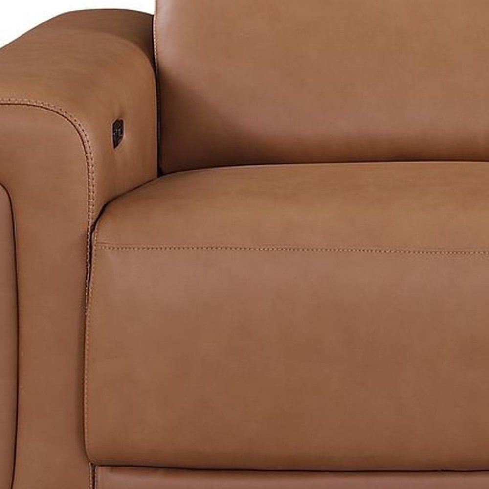 100" Beige Italian Leather Reclining USB Sofa