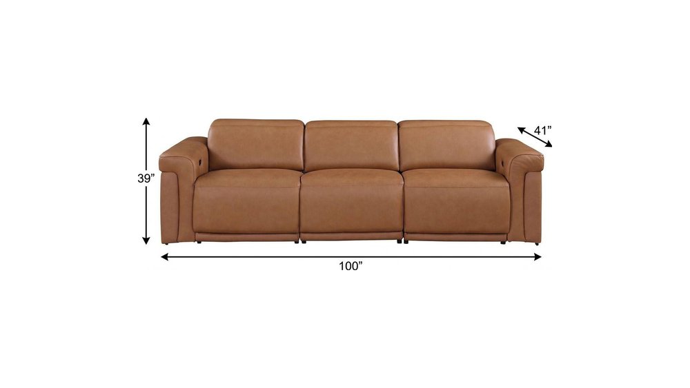 100" Beige Italian Leather Reclining USB Sofa