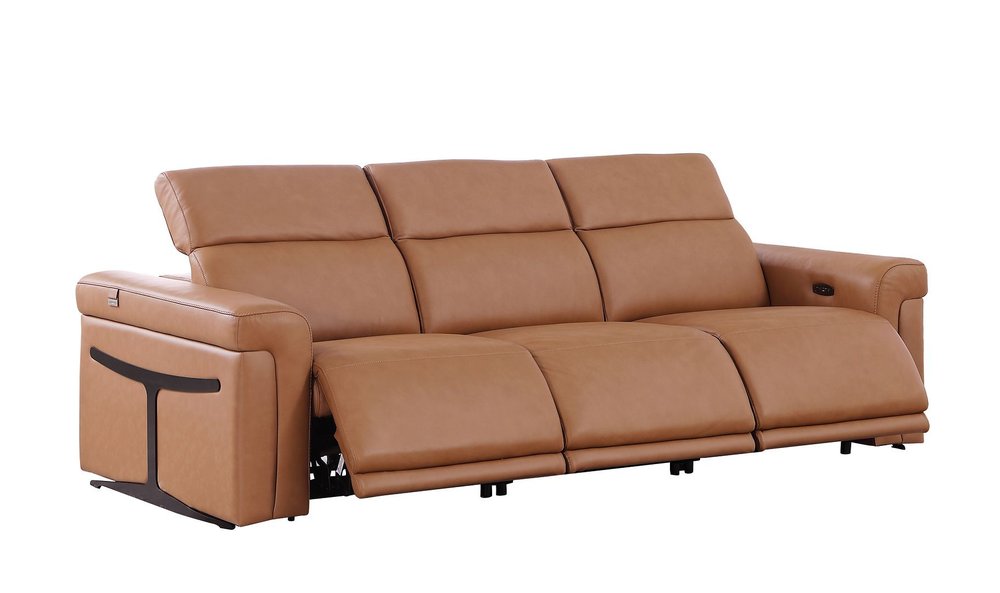 100" Beige Italian Leather Reclining USB Sofa