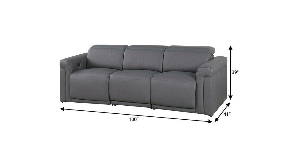 100" Beige Italian Leather Reclining USB Sofa