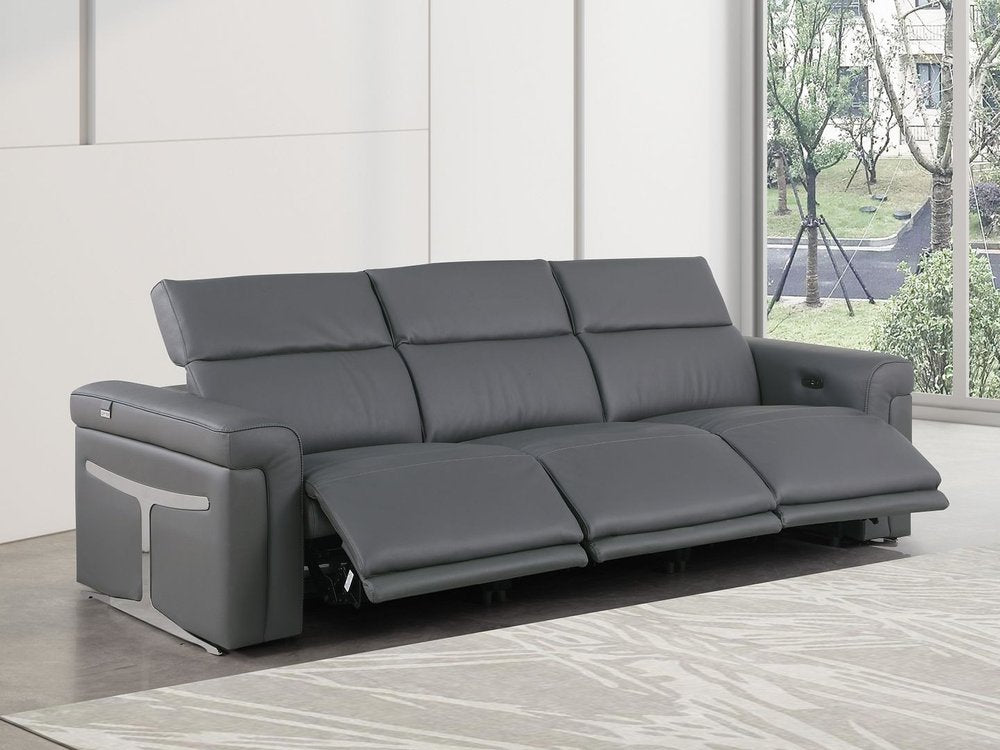 100" Beige Italian Leather Reclining USB Sofa